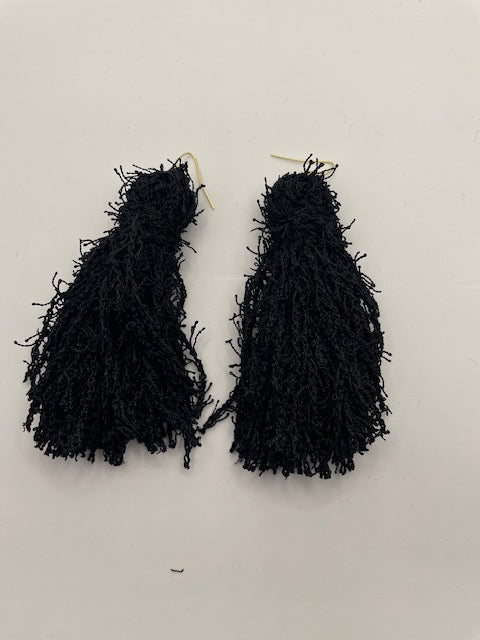 Black Frizzy Tassel Earrings